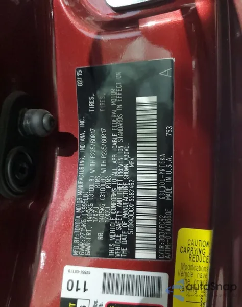 2015 Toyota Sienna Le from USA, damaged, VIN 5TDKK3DCXFS582462